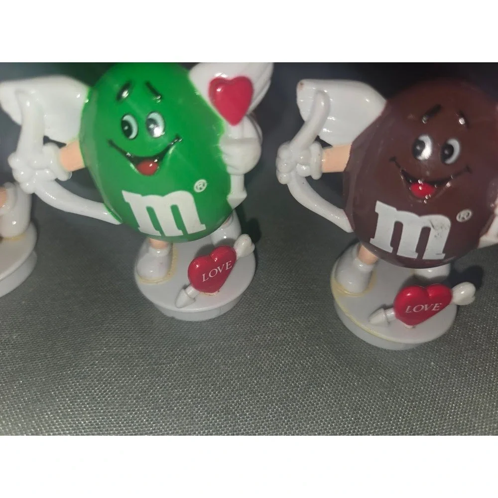 M&M Cupid Figures Set of 4 Valentine Love Hearts Orange Yellow Green Brown 2000s